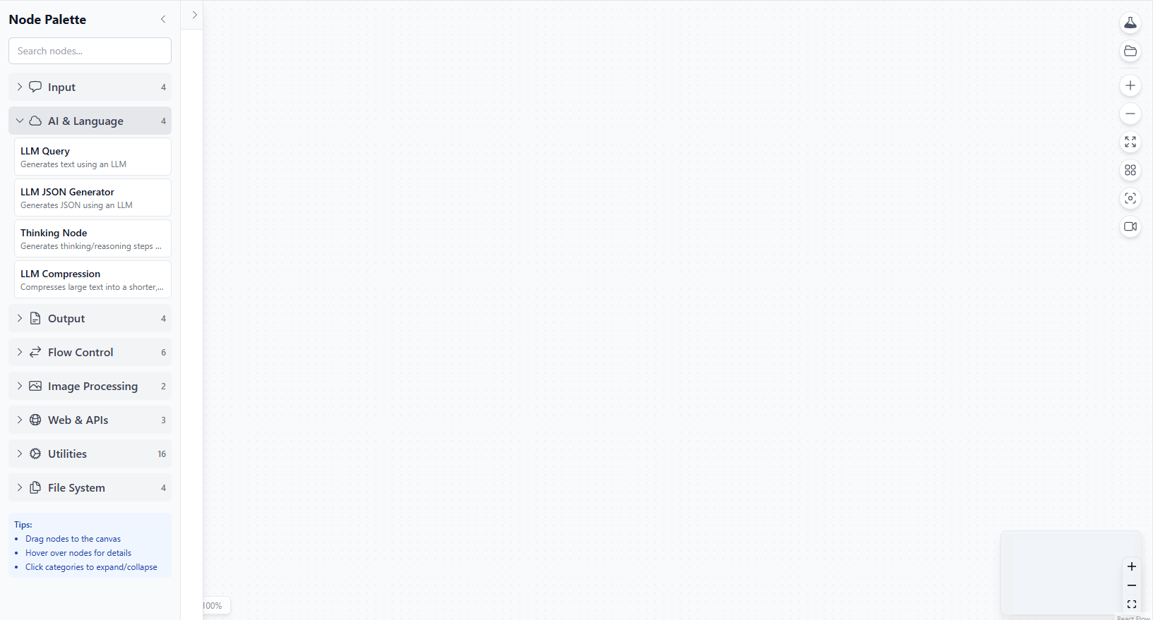 FlowDot Visual Node Editor - Drag and drop AI workflow builder
